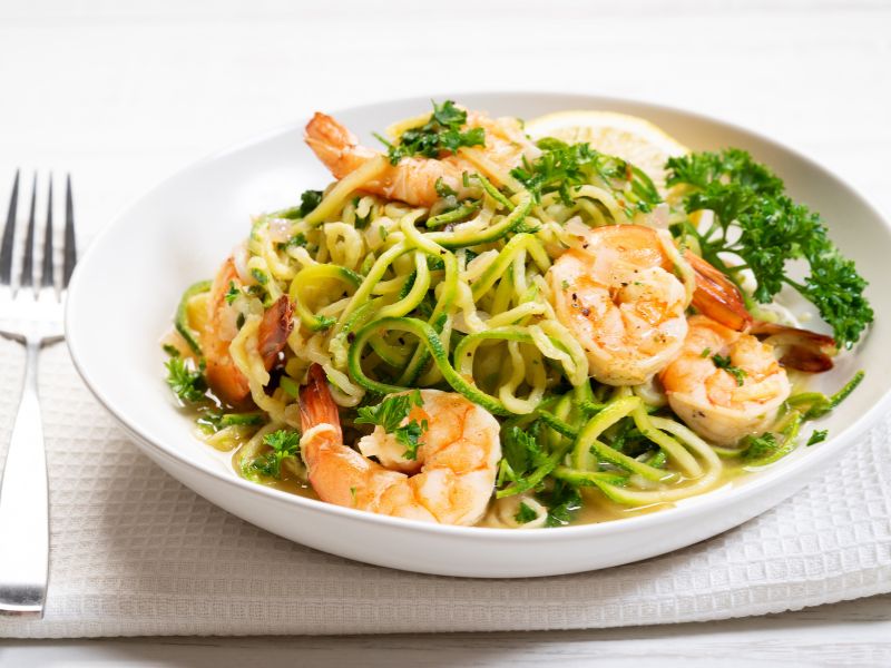 espaguetis de calabacin gambas